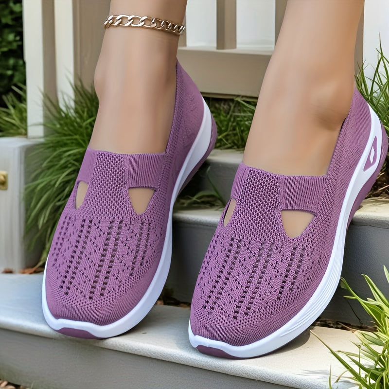 Zapatillas slip-on transpirables de malla para mujer, flats casuales tipo ballet en negro