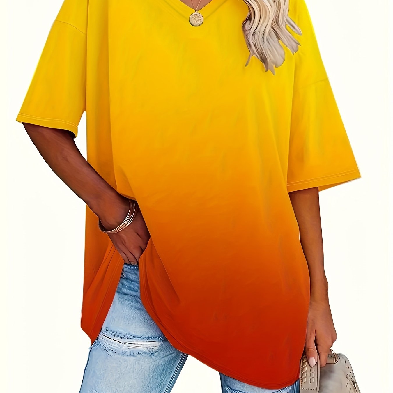 Plus Size Gradient Loose Casual T-Shirt for Women Large Fit
