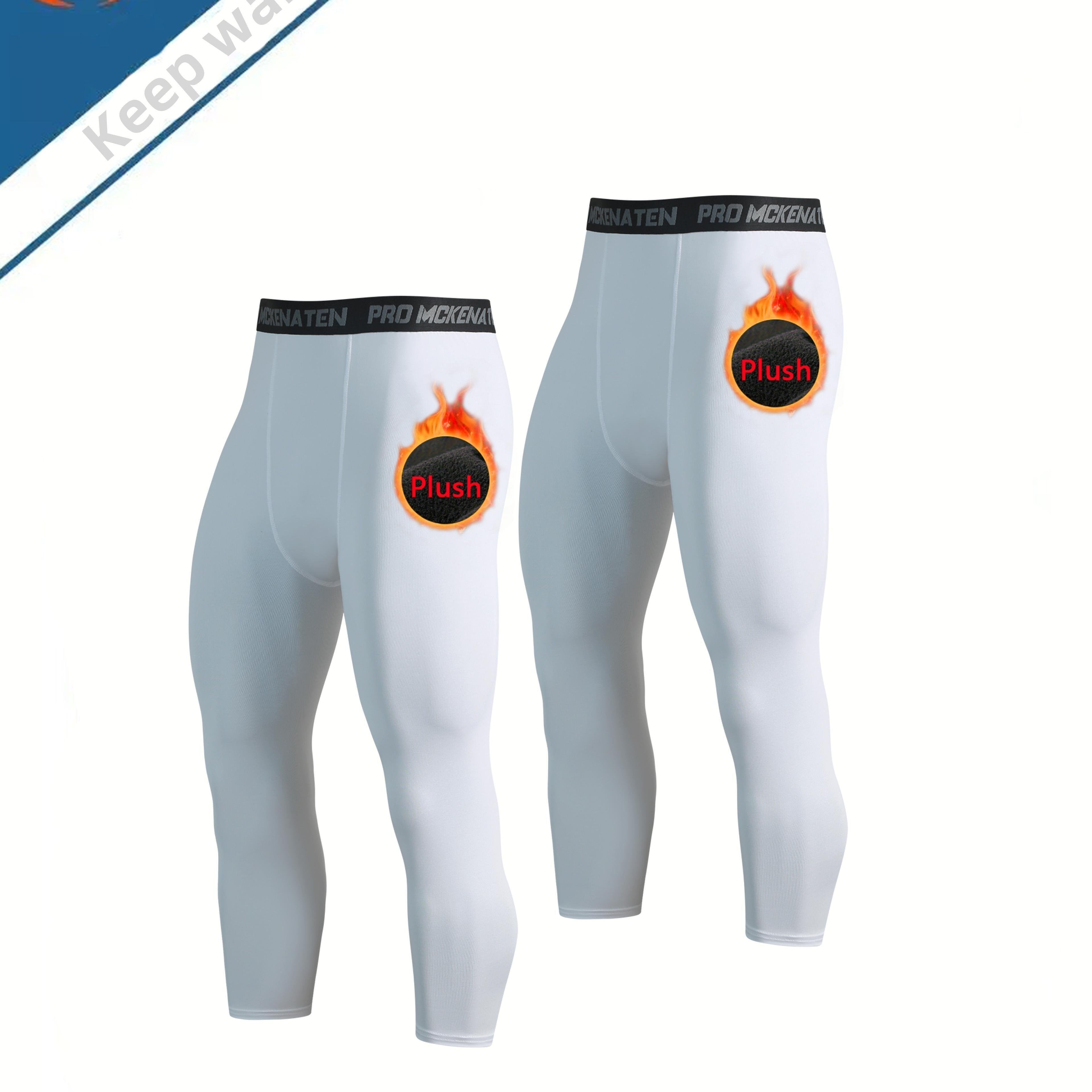 Leggings cortos de compresión para hombre con forro de felpa para correr, entrenamiento, poliéster y spandex