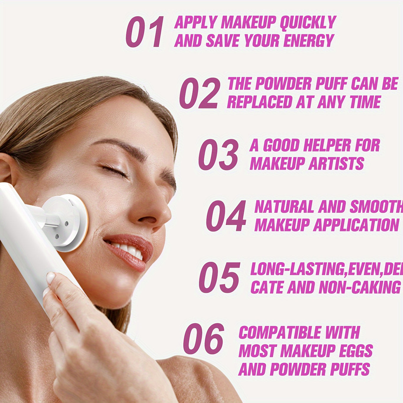 Electric Makeup Puff with USB Rechargeable Battery for Even Coverage and Easy Use