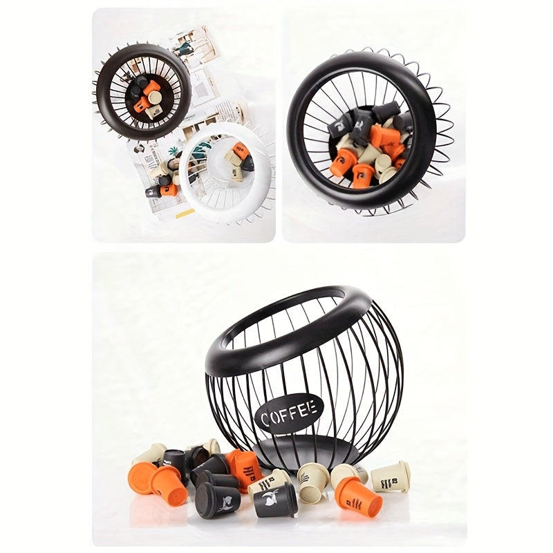 Qora Metall Qahva Kapsula Saqlash Savati Katta Hajm Qishloq Uslubi