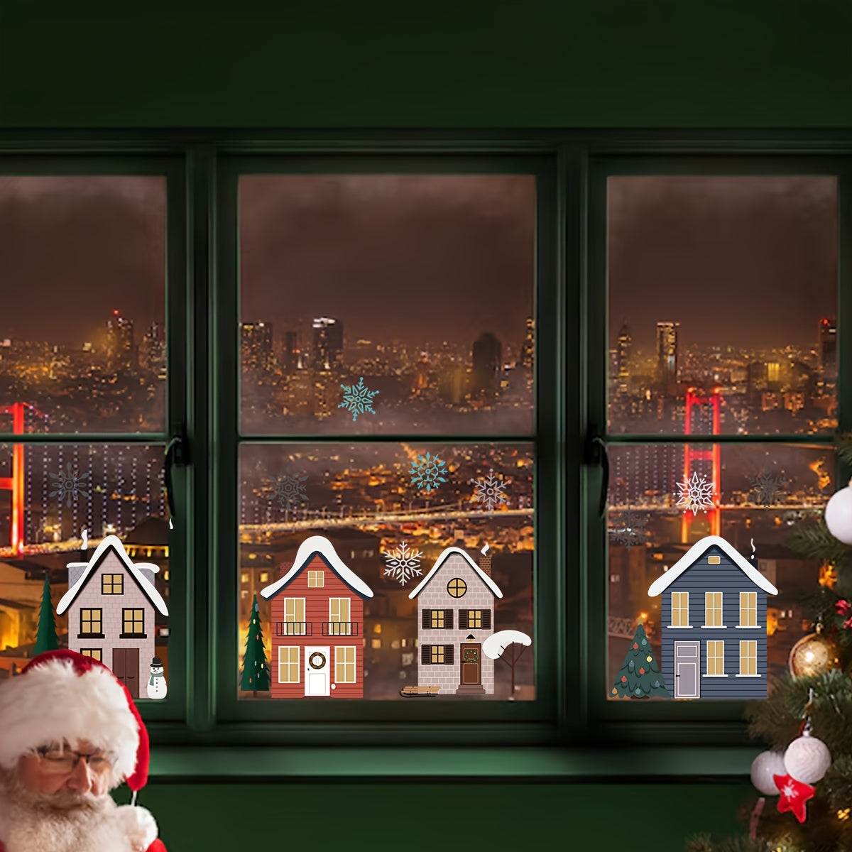 Rojdestvo oynasi yopishtiradigan suv bo'yash uyi qor qafasi dizayni o'z-o'zidan yopishadigan ajraladigan PVC