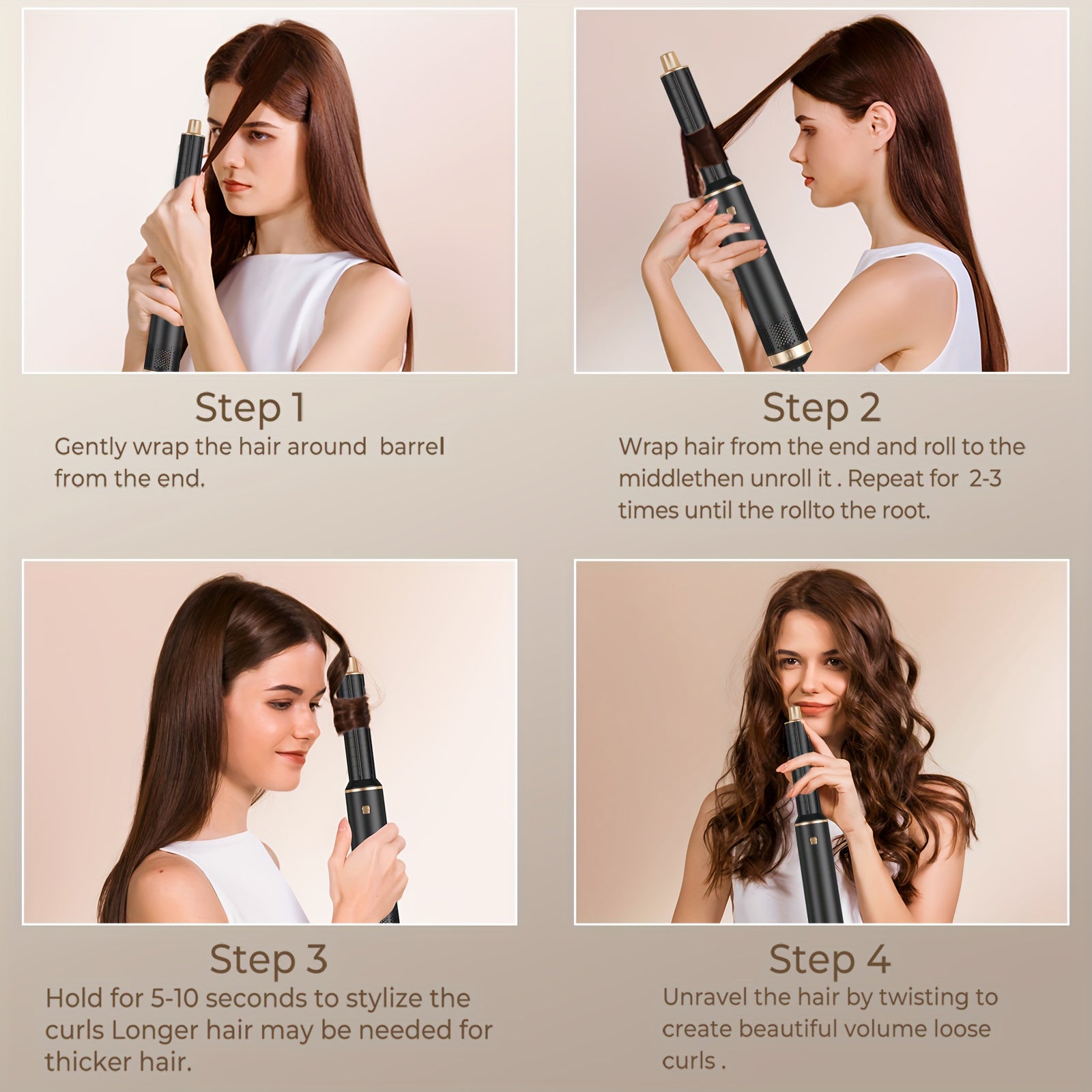 2024 5-in-1 Hot Air Brush 800W Hair Styling Tool with Detachable Dryer Diffuser Curling Wand Straightener and Nozzle