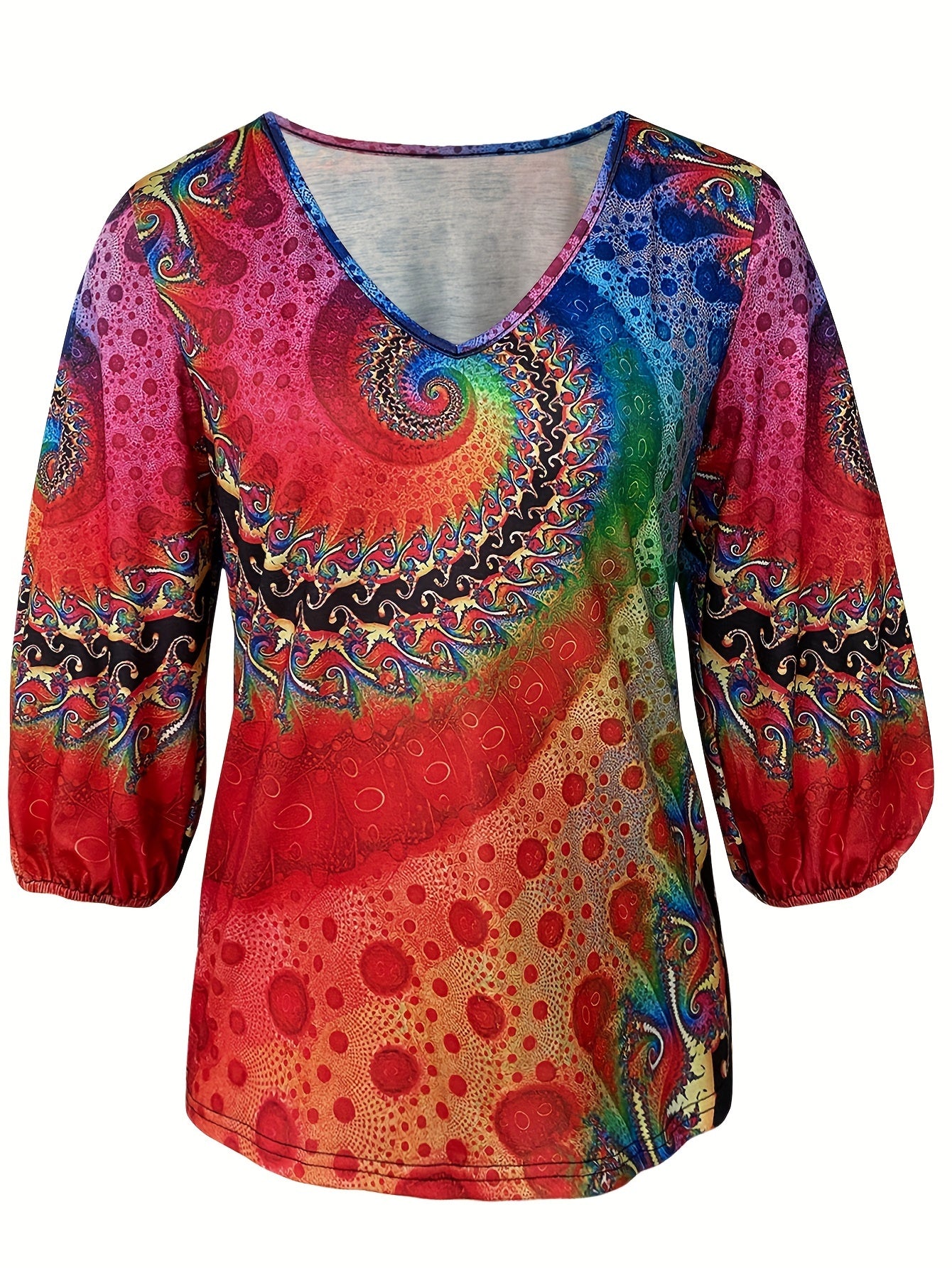 Plus Size Women Oversized Paisley Print Vacation Top for Casual Wear