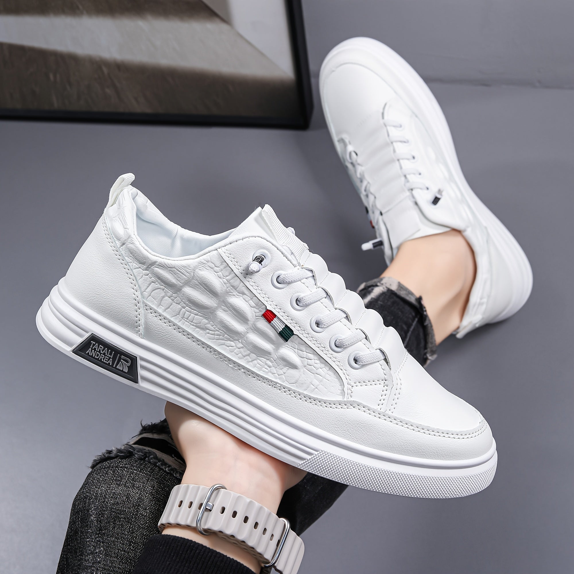 Men's Low Top Sneakers Casual Lightweight All-Season PU Slip-On Round Toe