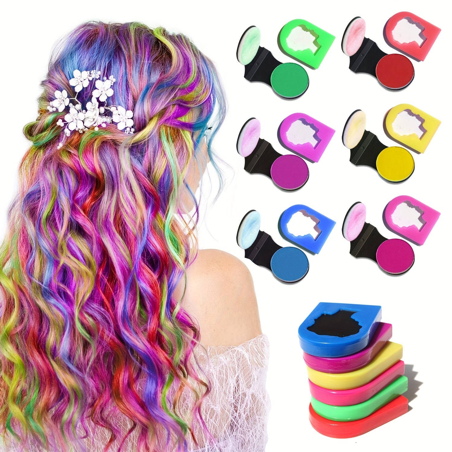6-Piece Vibrant Hair Chalk Set for All Hair Types for Parties and Cosplay