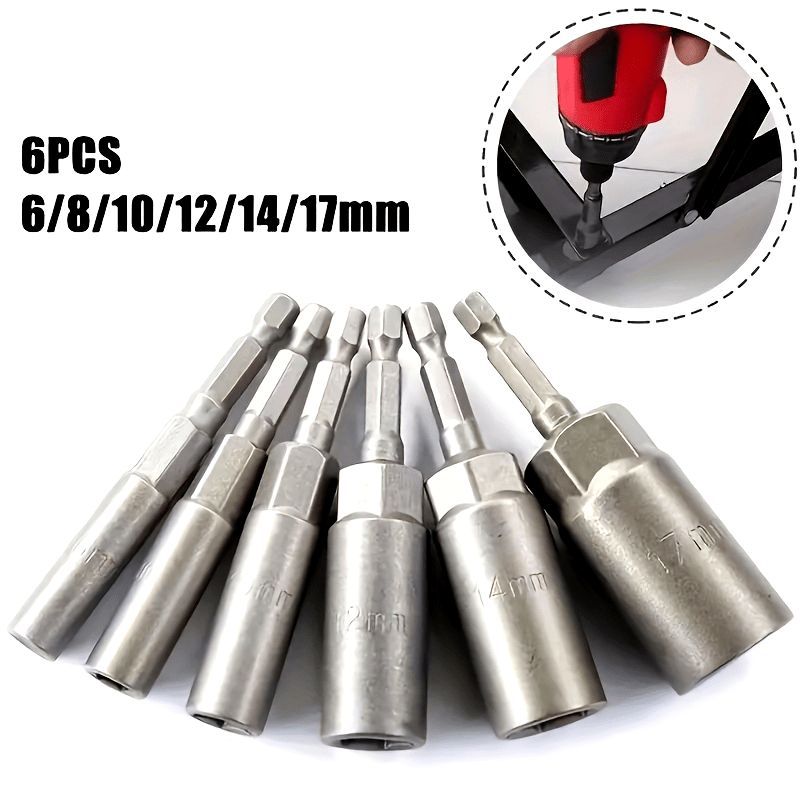 6-Piece 80mm Deep Nut Screwdriver Set with Impact Socket Adapter and Hex Bit