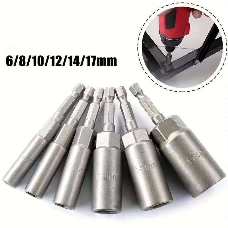 6-Piece 80mm Deep Nut Screwdriver Set with Impact Socket Adapter and Hex Bit