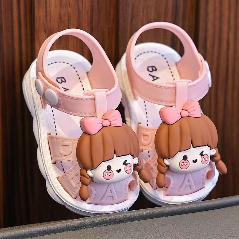 Girls Summer 2024 Cartoon Princess Sandals Toddler Infants PVC Low Top Buckle Closure