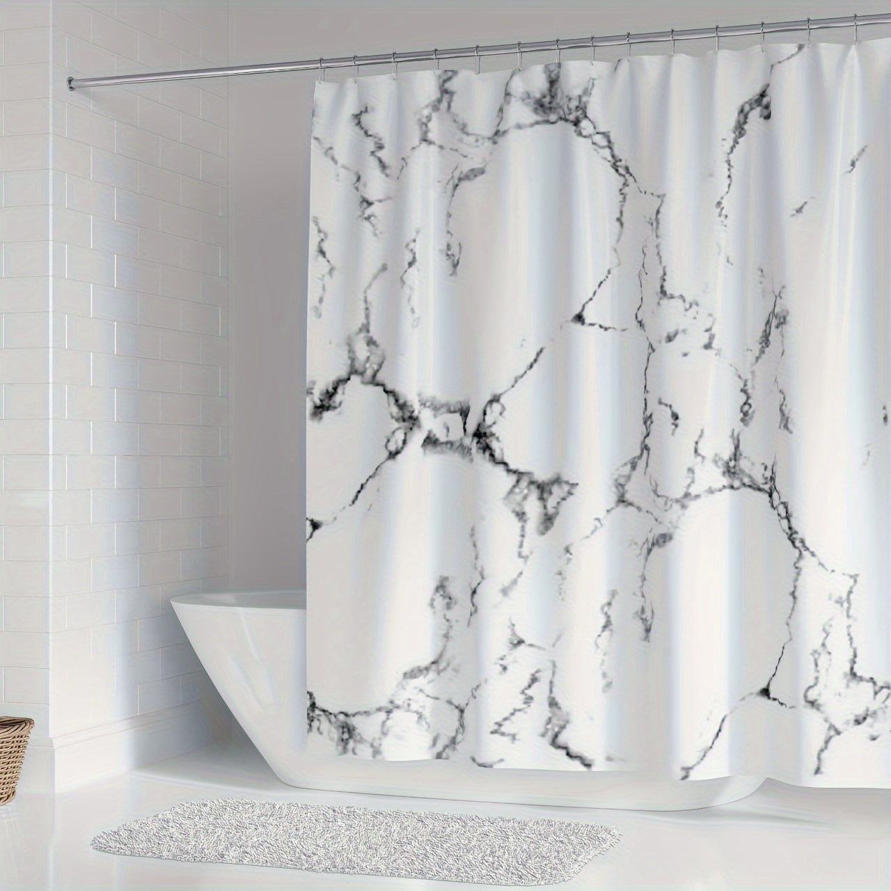 Marble Pattern Shower Curtain Set Waterproof Polyester with Hooks 70x79 Inches