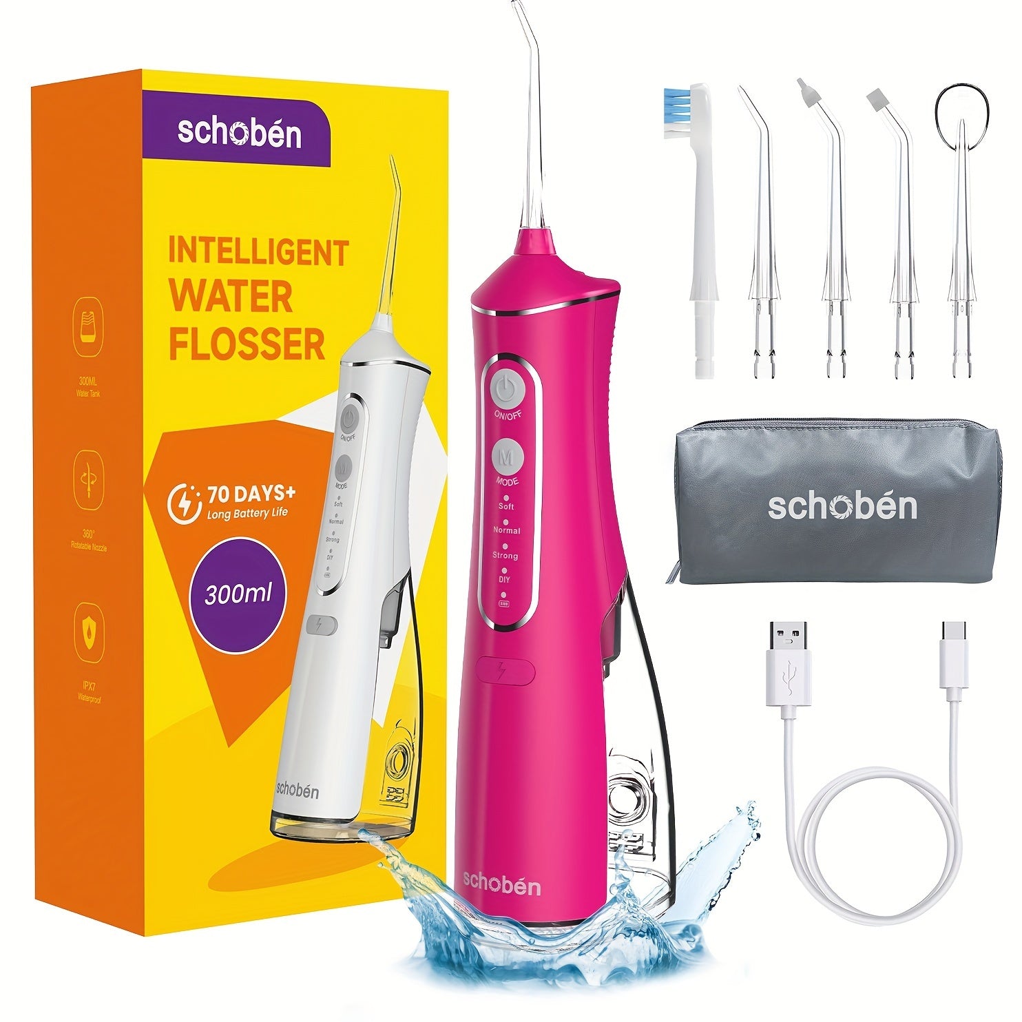 Hilo dental inalámbrico portátil, limpiador de dientes recargable, depósito de 300 ml