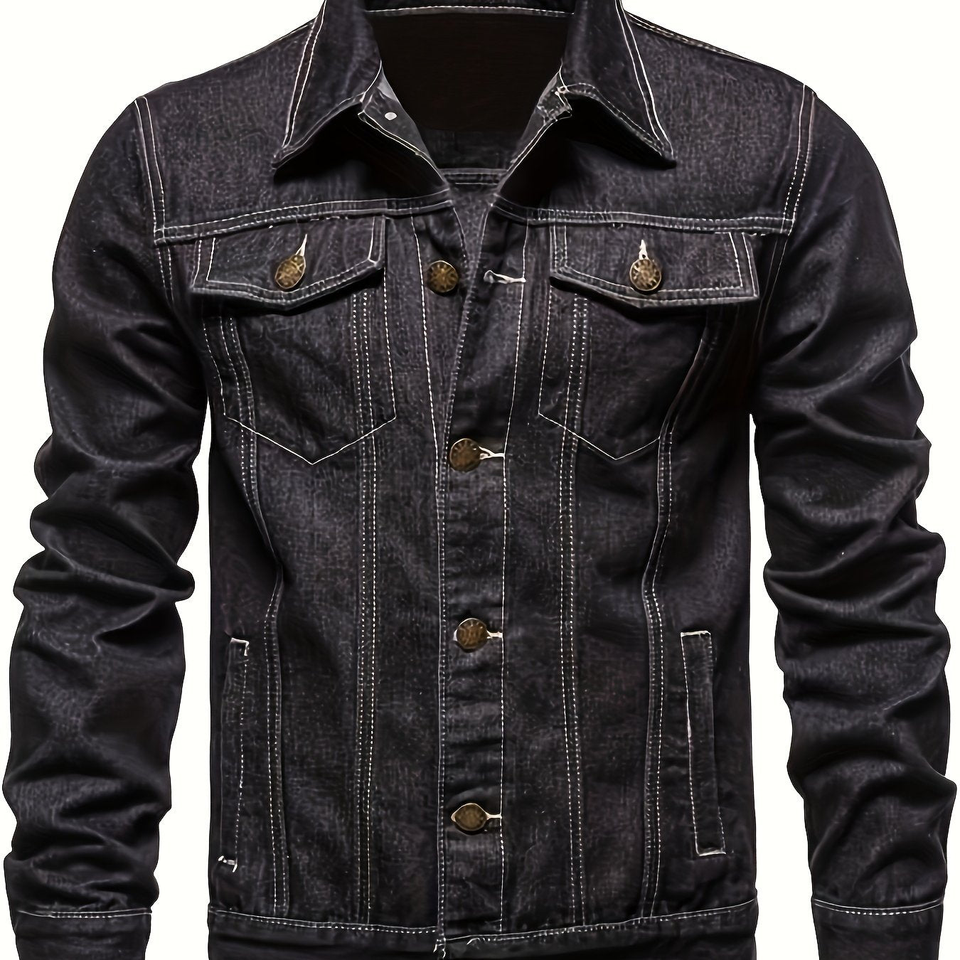 Men's Denim Jacket Casual Street Style Woven Non-Stretch Long Sleeve with Pockets