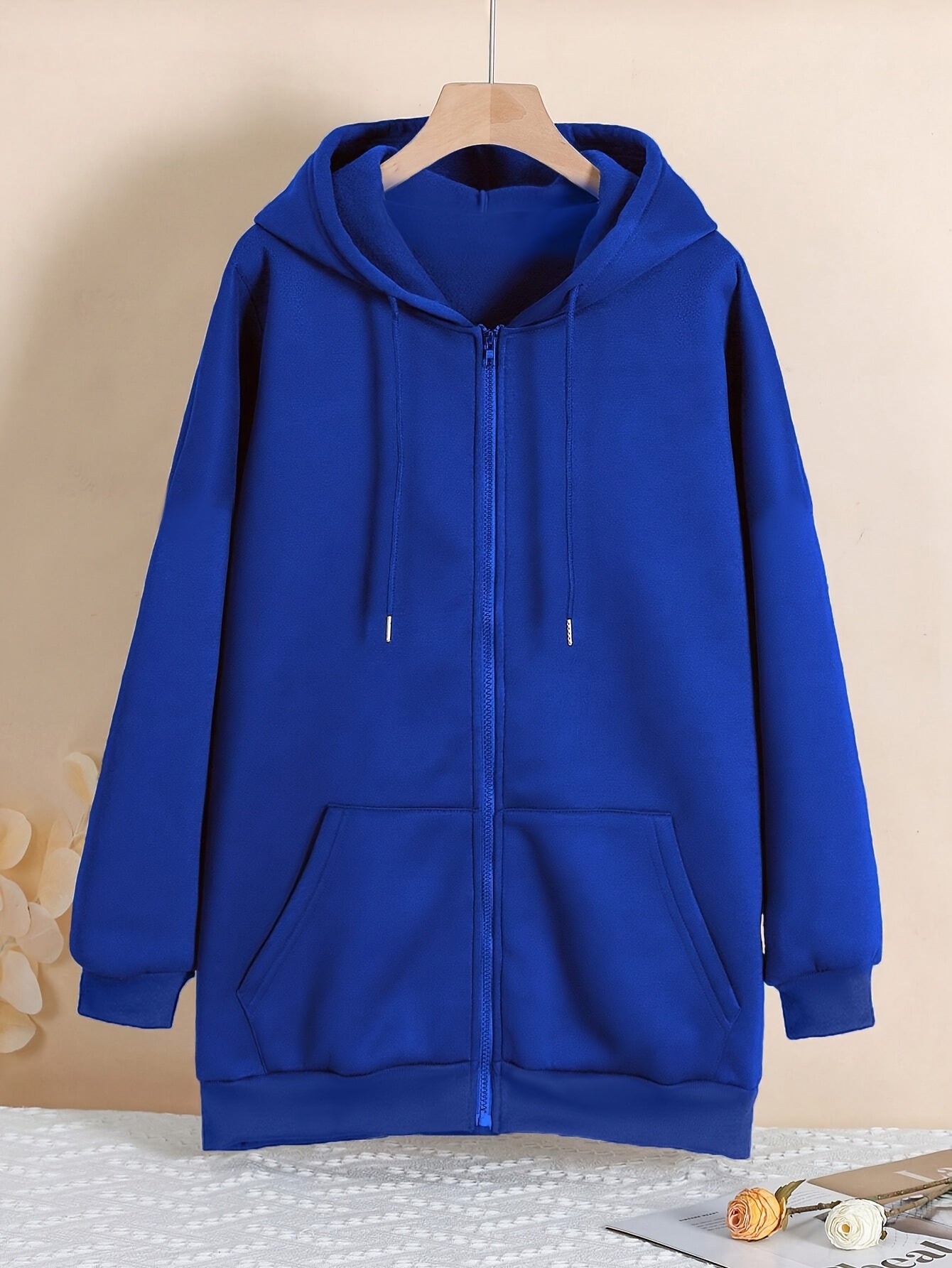 Plus Size Women's Hoodie Zip-Up Sweatshirt Knit Fabric Solid Color Fall Winter