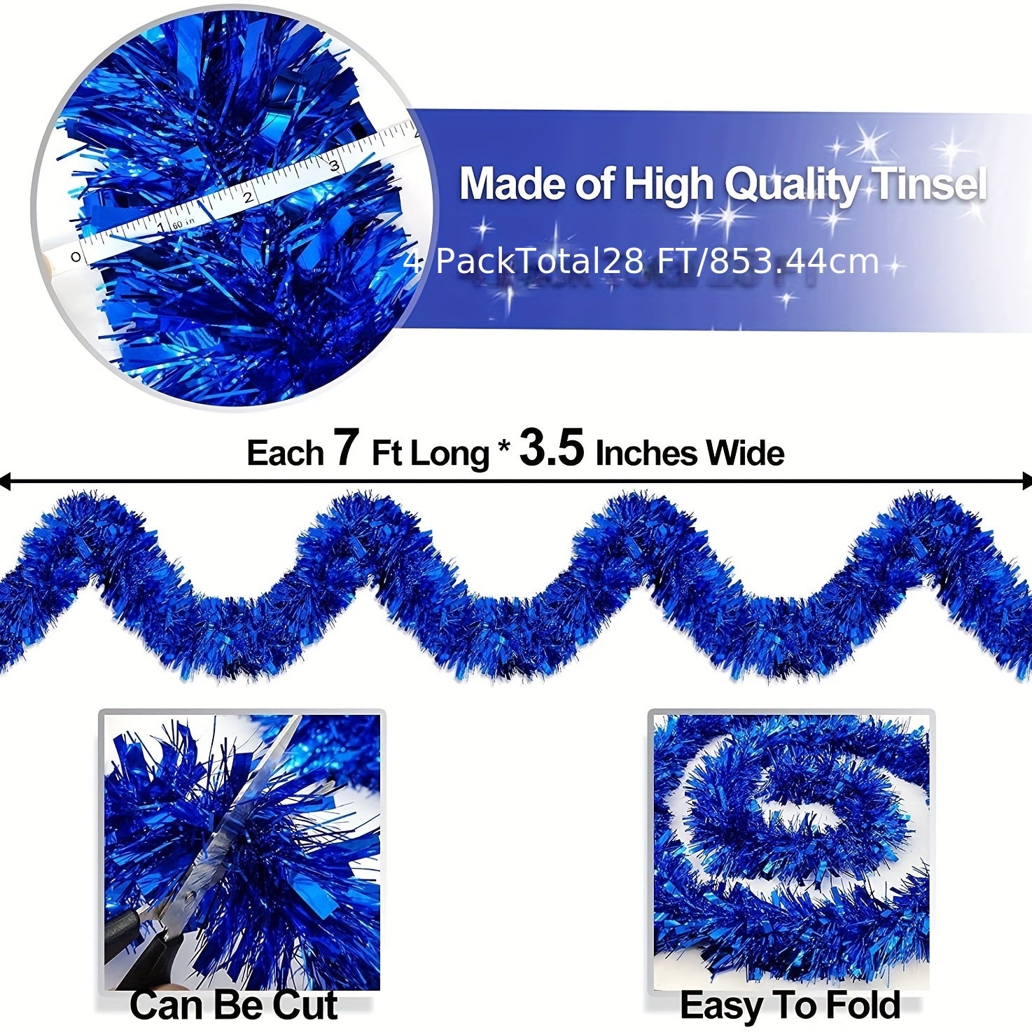 Paquete de 4 decoraciones de guirnalda dorada de 28 pies para fiestas navideñas en interiores y exteriores