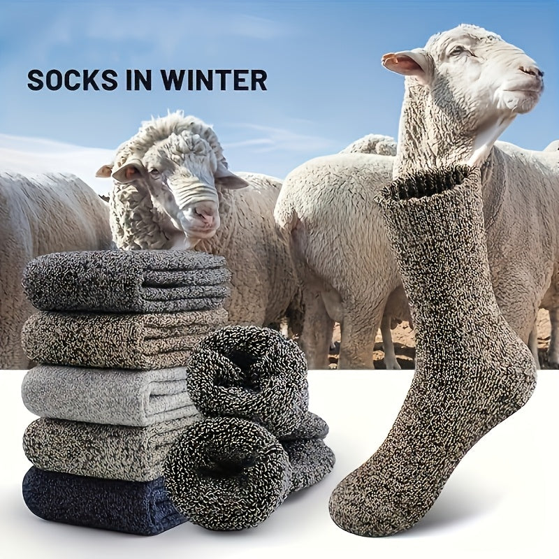 Men's Wool Blend Mid-Calf Winter Socks Set of 5 Solid Colors Warm Casual Gift-Ready