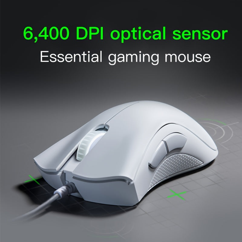 Wired Gaming Mouse Optical Sensor 6400 DPI Ergonomic Right-Handed USB Compatible Black or White