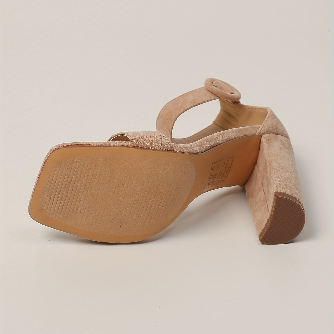 Women's Solid Color Open Toe Block Heel Sandals with Buckle Strap