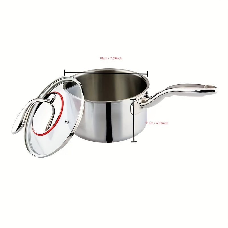 Stainless Steel Saucepan 2L with Dolphin Design Non-Stick Coating Glass Lid