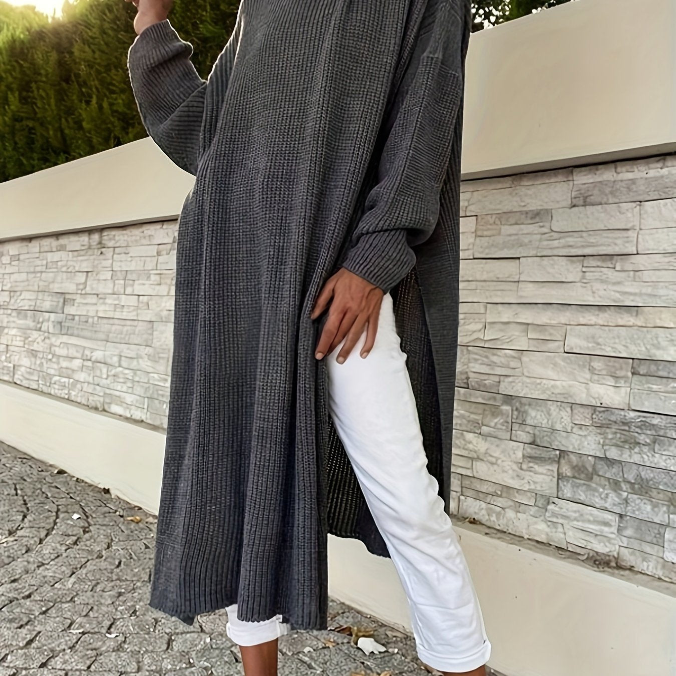 Plus Size Solid Hooded Knitted Top for Women Long Sleeve Fall Spring