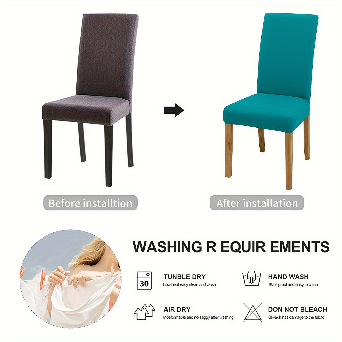 4-6 шт. Стрейчевые чехлы для стульев из молочного волокна с водоотталкивающими эластичными лентами, машинная стирка, 92% полиэстер, 8% спандекс, вес 140-160 г. Идеально подходит для декора дома и ресторана.