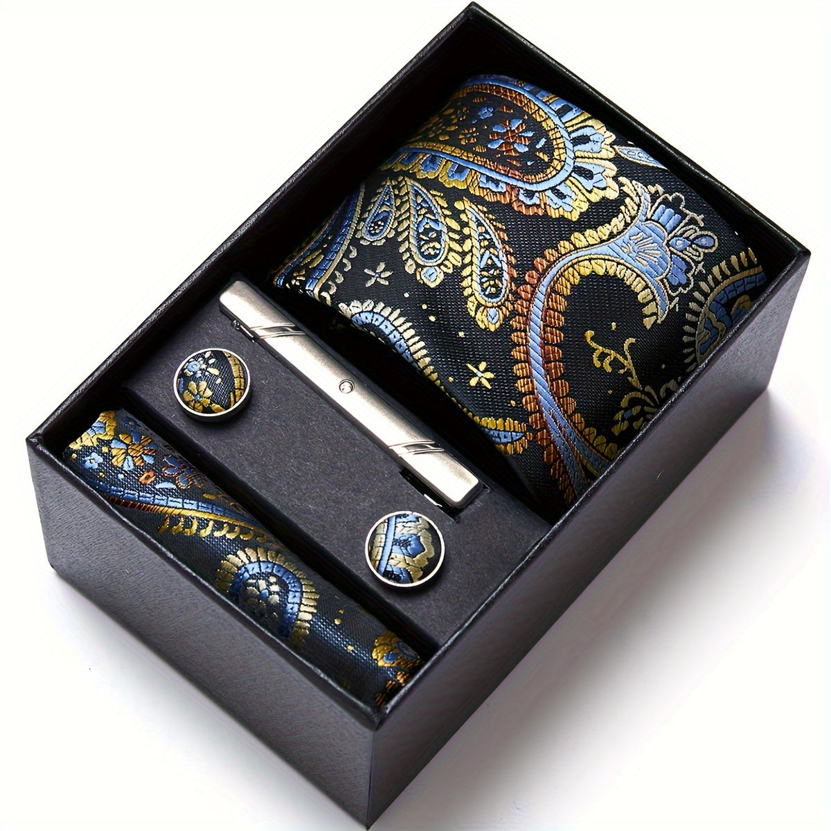 Conjunto de corbata para hombre con pañuelo y gemelos para bodas y regalos, longitud de la corbata 7.5 cm