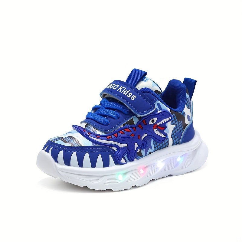 Boys' Dinosaur LED Light Sneakers for Ages 1-6 Spring Autumn Casual T-Rex Shoes