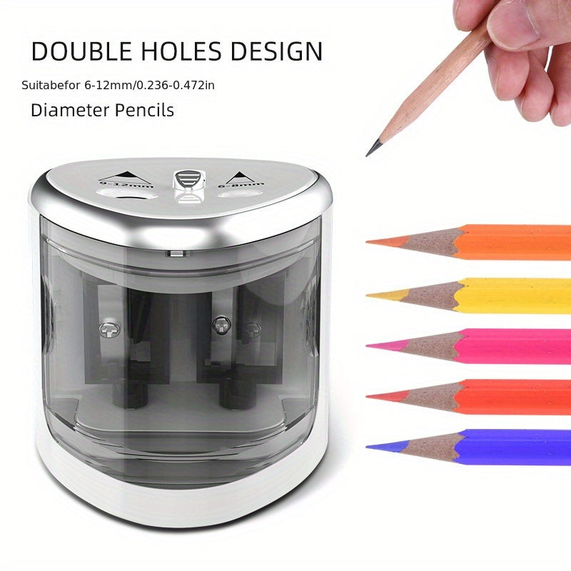 Electric Dual-Hole Pencil Sharpener for Students with Powerful Semi-Automatic Design