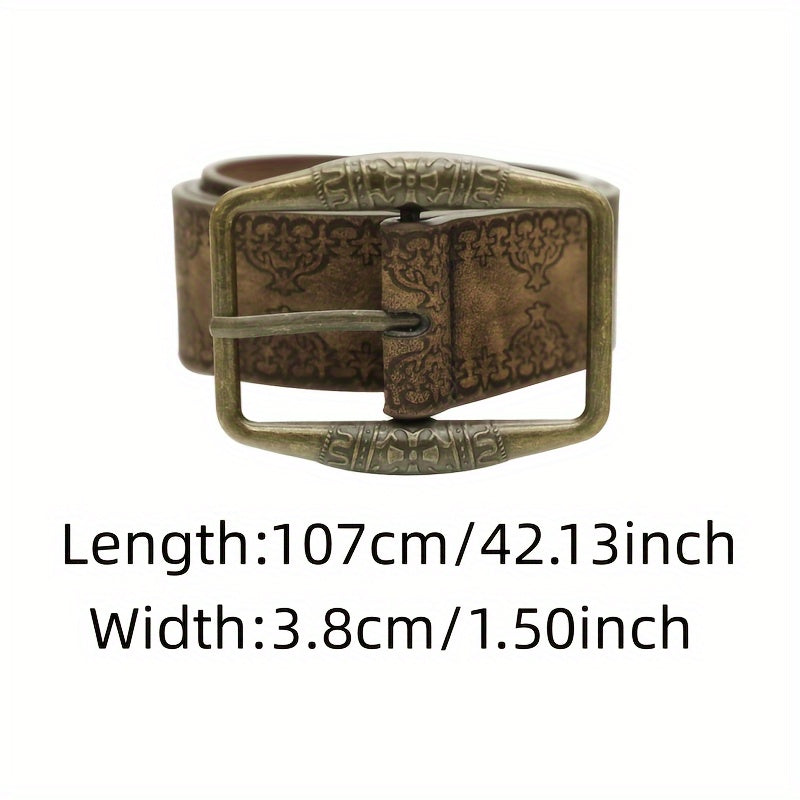 Women's Brown Floral Embossed Leather Belt with Pin Buckle for Western Jeans