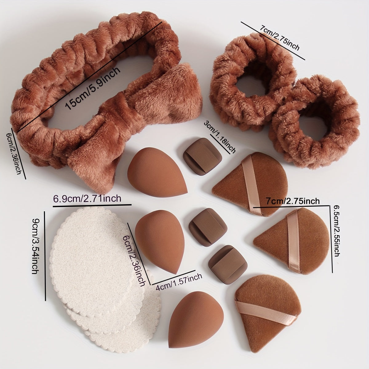 15-Piece Makeup Tool Set with Sponges, Puffs, Face Wash Sponges and Accessories