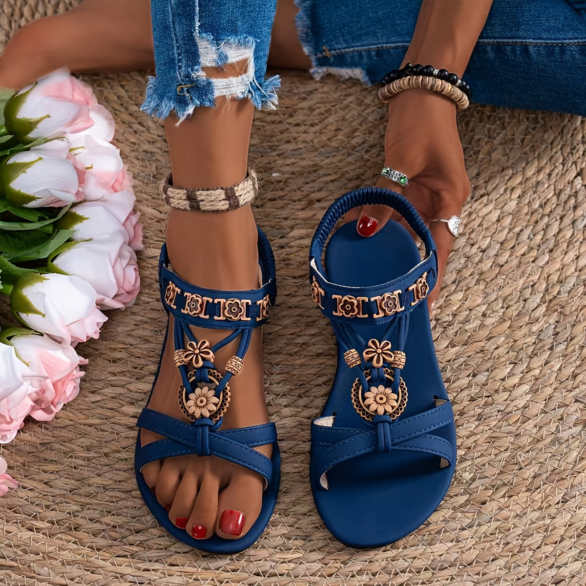 Women's Bohemian Flat Sandals Casual Breathable Multicolor Summer Beach Shoes
