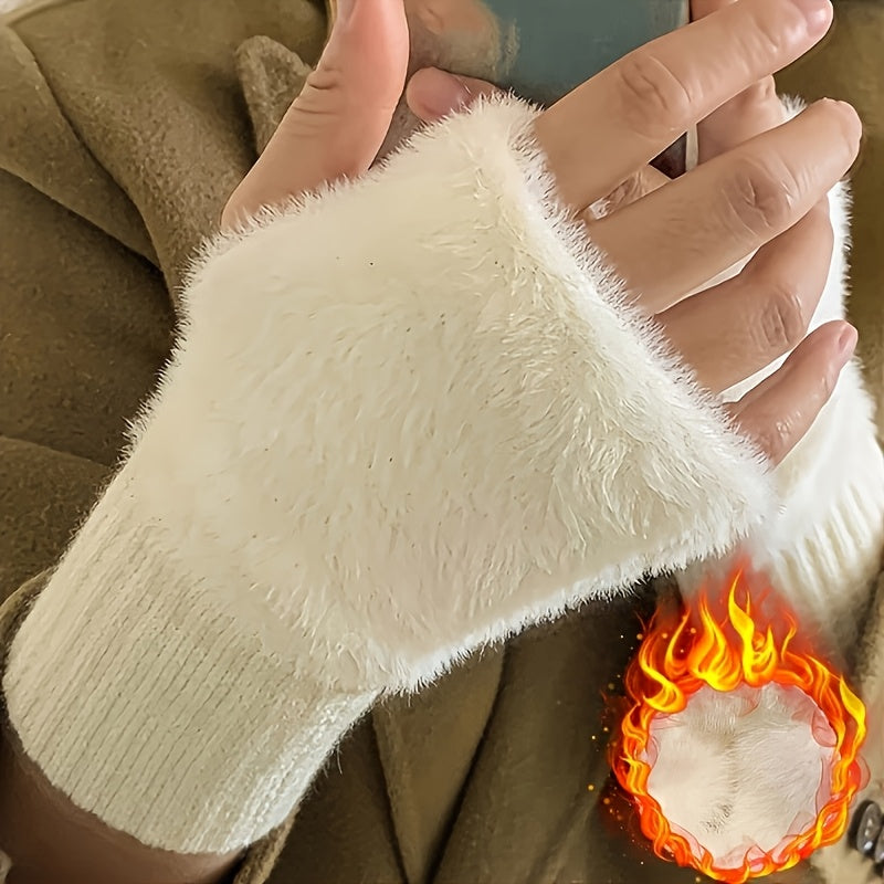 Soft Knit Fingerless Gloves for Women with Elastic Wrist for Cold Weather
