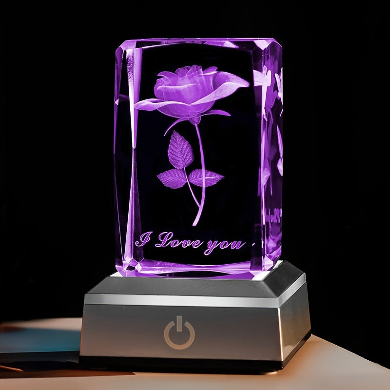 3D Rose Crystal Lamp with LED Light for Mother's Day Birthday Anniversary Tabletop Decor