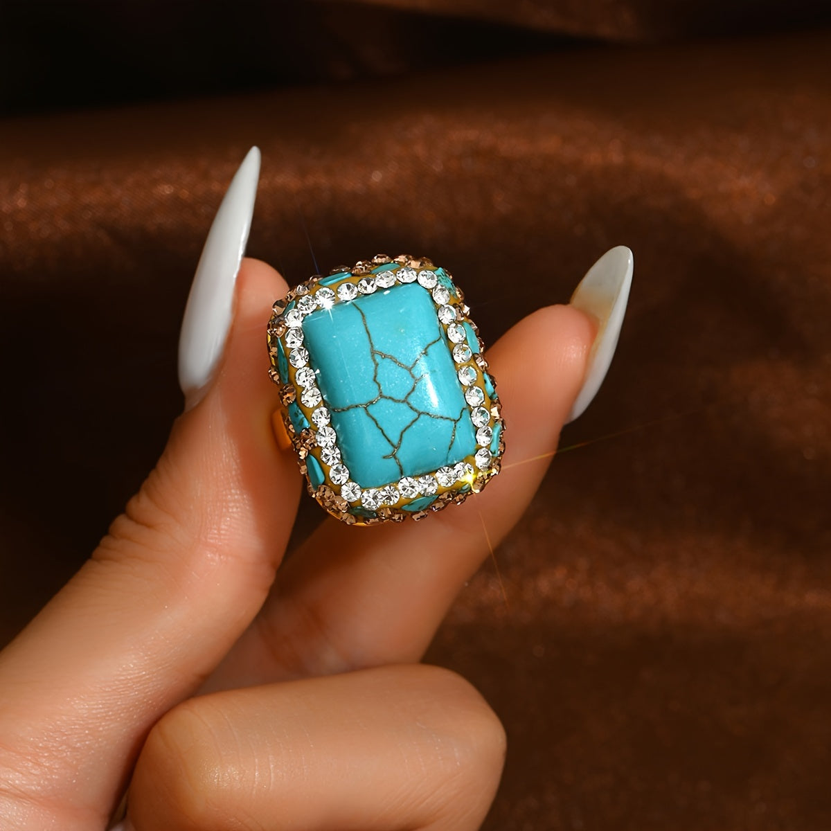 Vintage-Inspired Boho Turquoise Statement Ring for Women Jewelry Gift