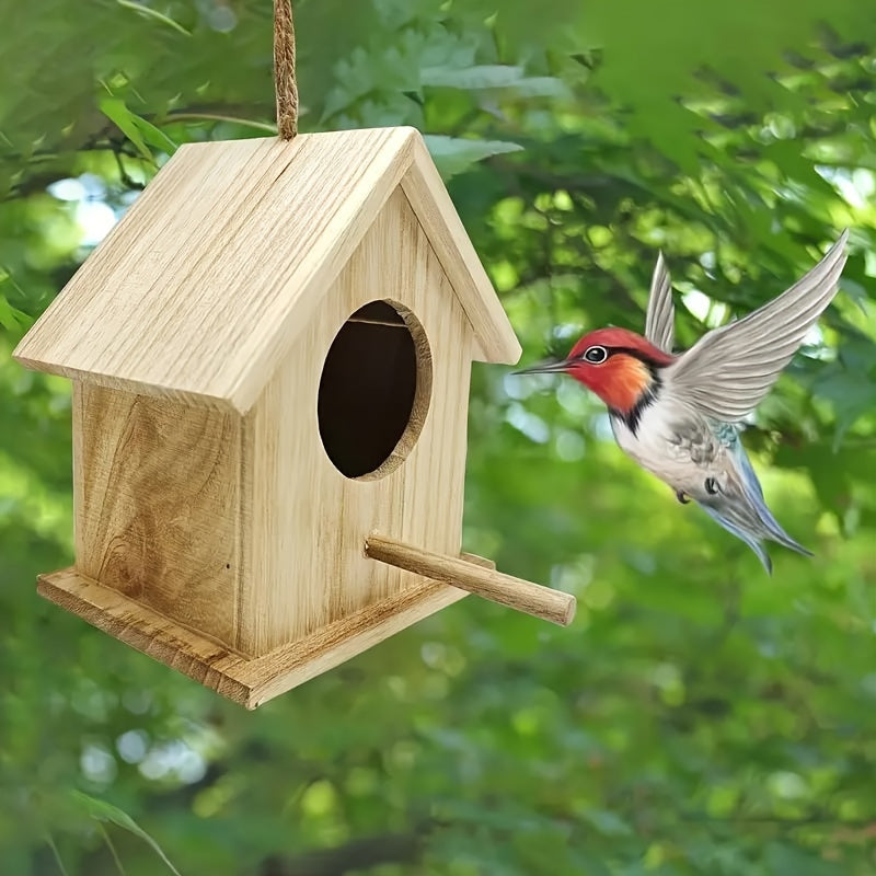 Mini Hanging Bird Feeder Made of Handcrafted Wood with Perch for Hummingbirds and Small Birds