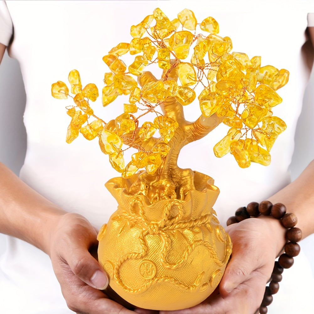 Golden Crystal Money Tree Decor in Intricate Pot for Prosperity and Wealth