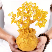 Golden Crystal Money Tree Decor in Intricate Pot for Prosperity and Wealth