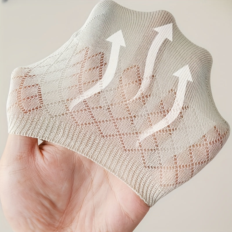 Yoz va bahor uchun tasodifiy kiyimlar uchun noaniq ko'rinadigan, yumshoq pastel ranglarida, nafis to'qimachilik dizayni bilan 5 juft ayollar uchun nafas oladigan paypoqlar