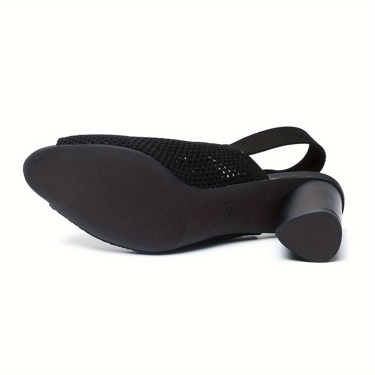 Women's Mesh Peep-Toe Chunky Heel Sandals Slip-On Elastic Ankle Strap Mid Heel