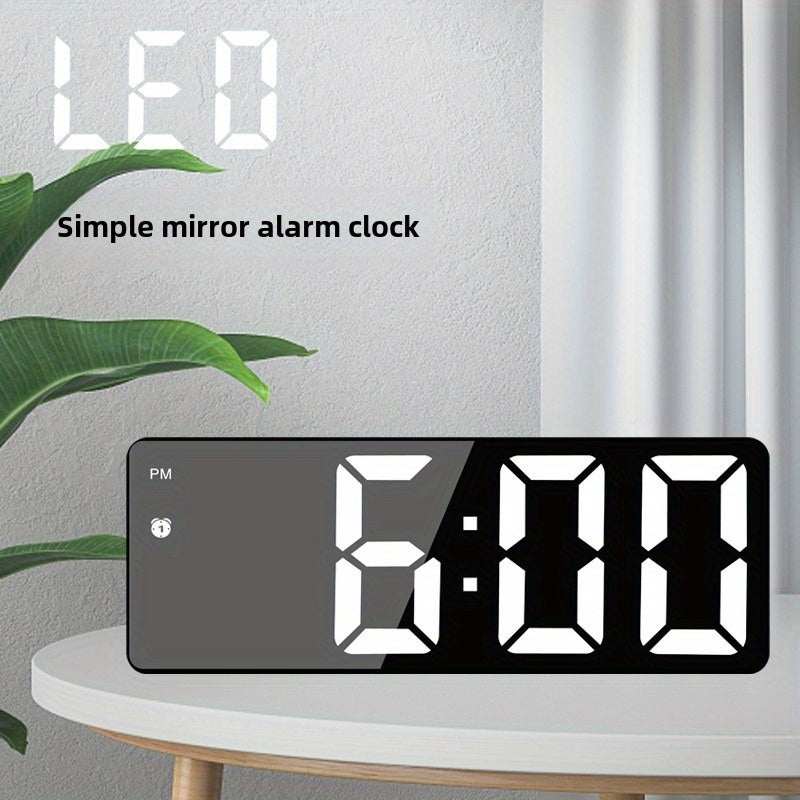 Modern LED Digital Clock with Temperature Display Adjustable Brightness Alarm Battery-Powered Black Desk Clock