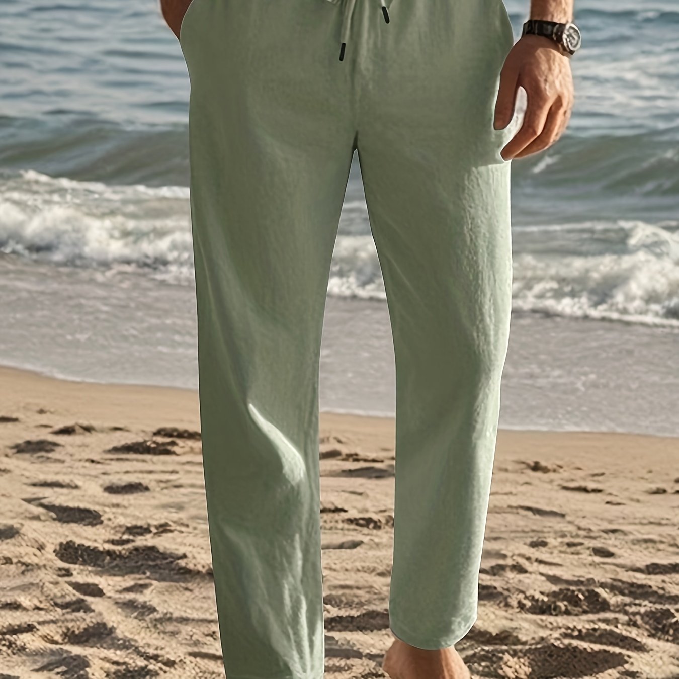 Men's Black Linen Hip Hop Pants Casual Loose Fit Spring Fall