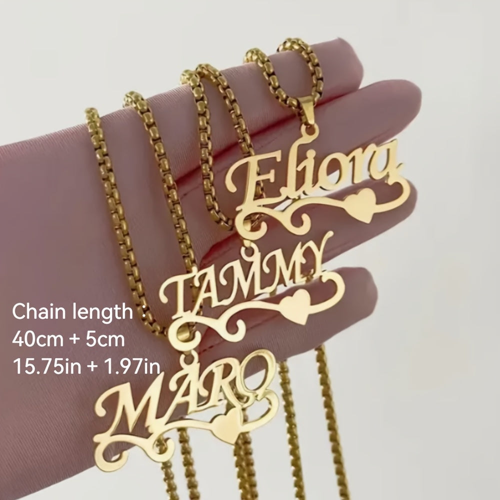 Collar personalizado con nombre cortado con láser y colgante de corazón, diseño de onda moderna, regalo para Navidad y Día del Padre
