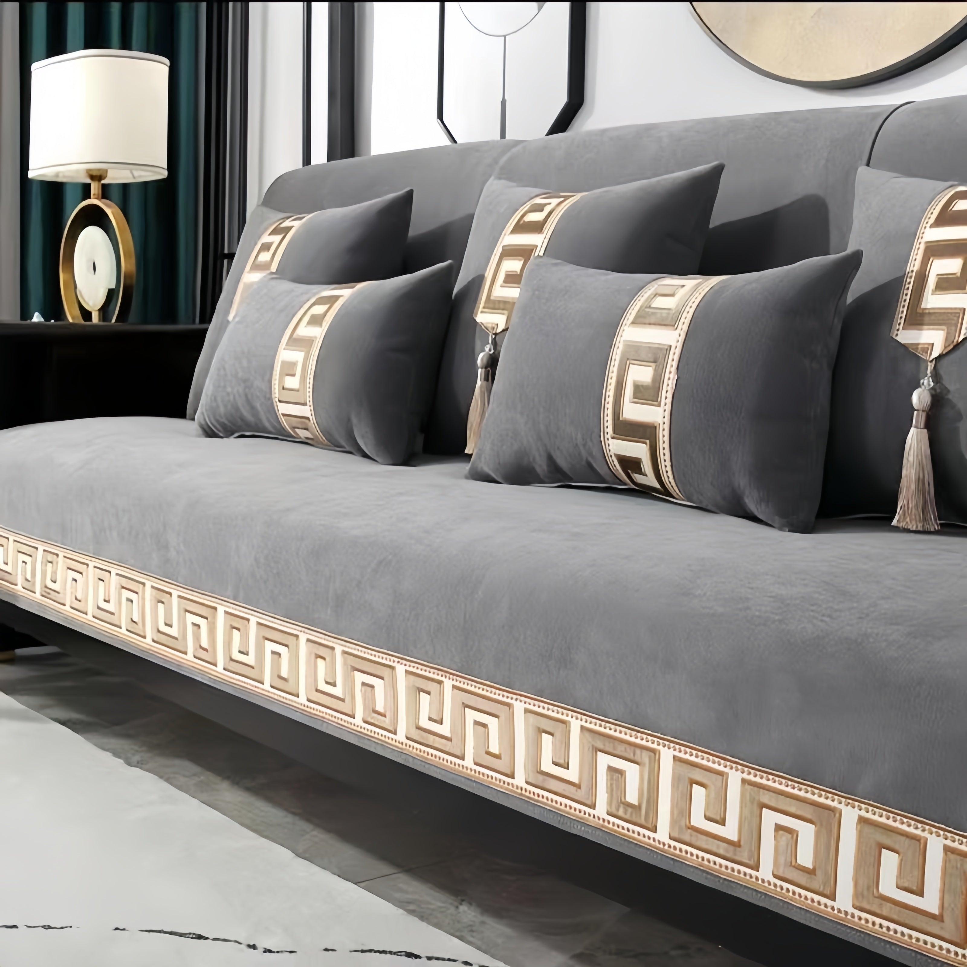 Bohemian Chenille Sofa Cover All Season Non-Slip Pet-Friendly Modern Geometric Fits 1-4 Seaters