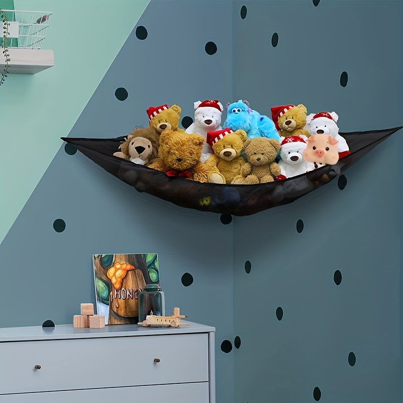 Large Black Stuffed Animal Storage Hammock for Nursery and Playroom
