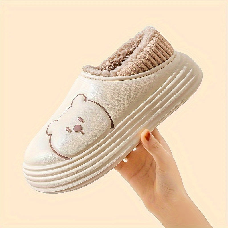Girls Cartoon Bear Velvet Indoor Outdoor Slippers Pink Valentines Gift
