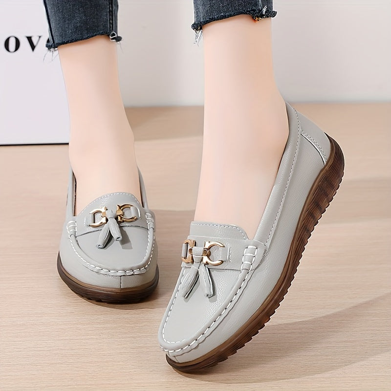 Mocasines de mujer de cuero sintético sin cordones con suela suave para todas las estaciones