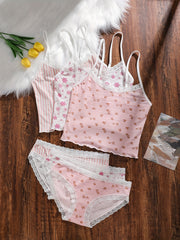 Women's 3-Piece Lingerie Set Lace Trim Cami Top and High-Waist Panties Nylon Blend Non-Transparent Breathable