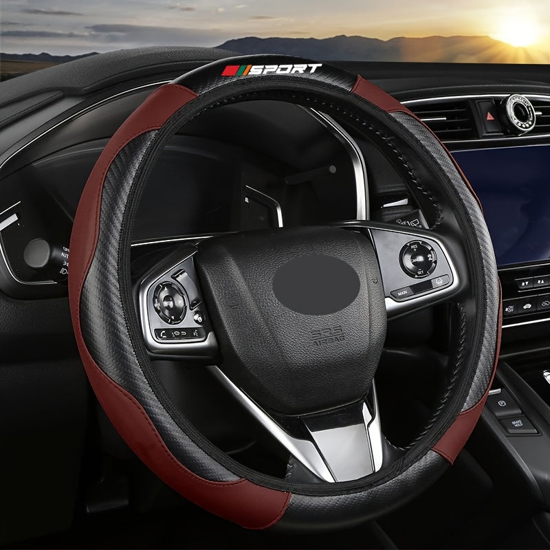 Synthetic Faux Leather Steering Wheel Cover Non-Slip Durable Red Accents