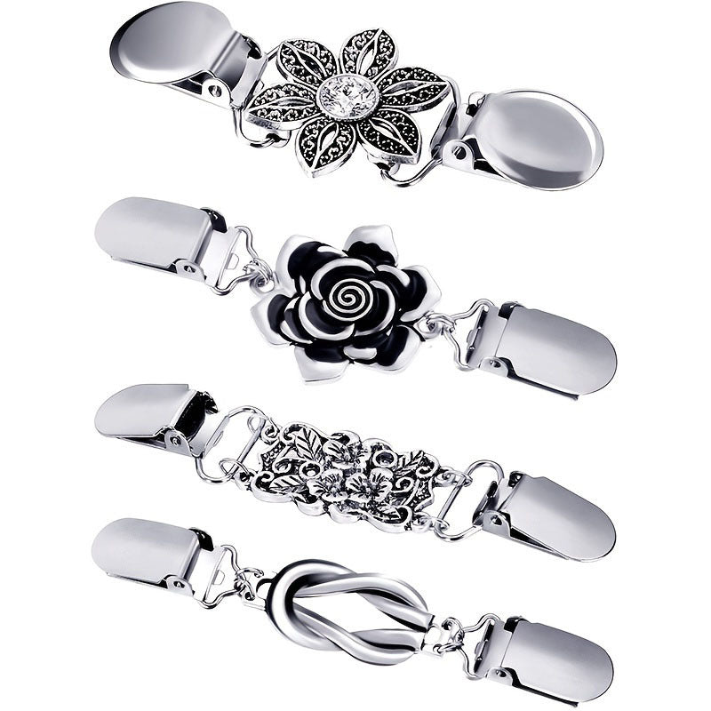 4 ta Vintage Sviter Kliplari - Ayollar uchun Yuqorilar, Kiyimlar, Sharf va Sviterlar uchun Zamonaviy Gul Naqshli Kliplar