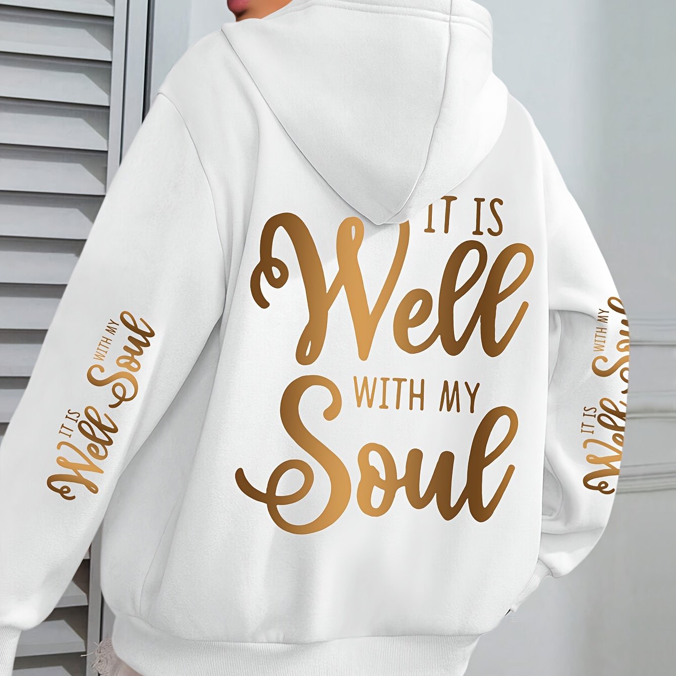 Plus Size Hooded Sweatshirt with Gold Lettering Oversized Fall Winter Cozy