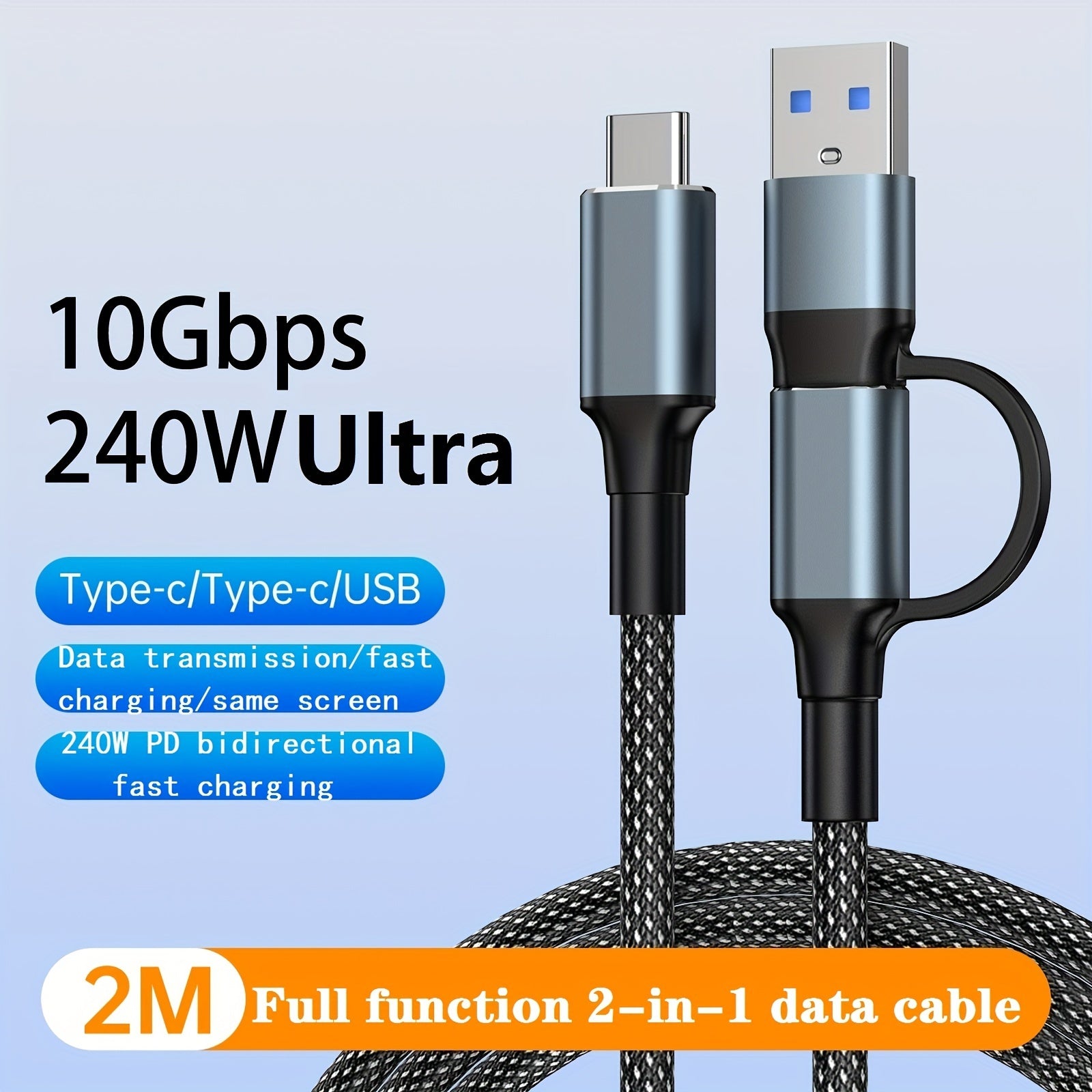 Кабель быстрой зарядки USB Type-C с двунаправленной передачей данных 240 Вт для смартфонов и ноутбуков